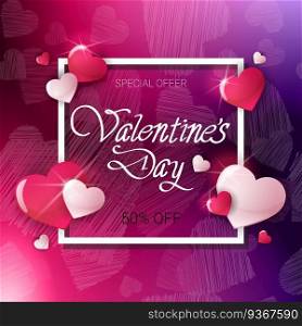 Sale For Valentine Day Holiday Flyer Discounts Banner Concept Vector Illustration. Sale For Valentine Day Holiday Flyer Discounts Banner Concept