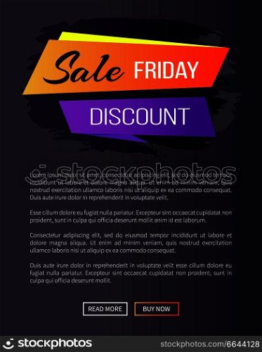 Sale Friday discount, web page representing additional information and images with headline on ribbons and rectangulars vector illustration. Sale Friday Discount Web Page Vector Illustration