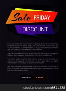 Sale Friday discount, web page representing additional information and images with headline on ribbons and rectangulars vector illustration. Sale Friday Discount Web Page Vector Illustration