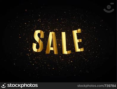 Sale gold realistic text and glitter background, vector illustration advertisement