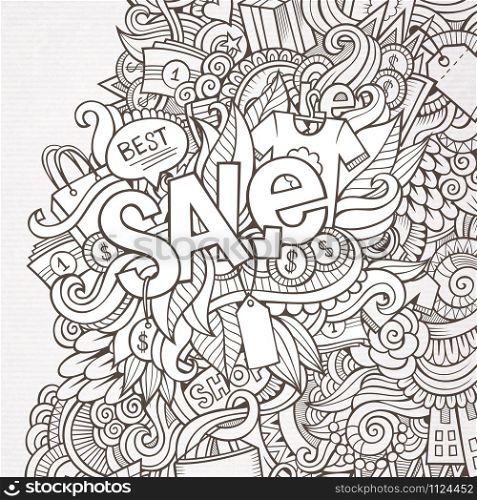 Sale hand lettering and doodles elements background. Vector illustration. Sale hand lettering and doodles elements background.