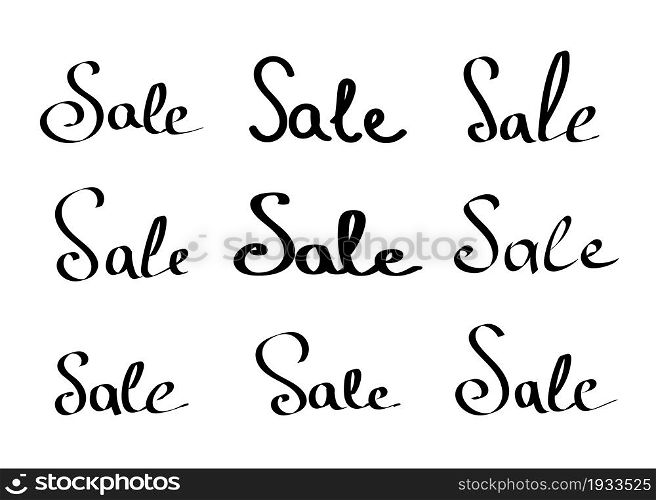 Sale. Hand lettering. Handwritten text. Set vector calligraphy for promo banner, poster.