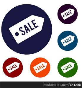Sale icons set in flat circle reb, blue and green color for web. Sale icons set