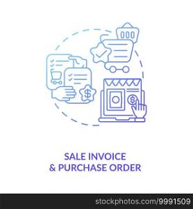 Sale invoice purchase order concept icon. Common commercial contracts types. Details of services provided for customers idea thin line illustration. Vector isolated outline RGB color drawing. Sale invoice purchase order concept icon
