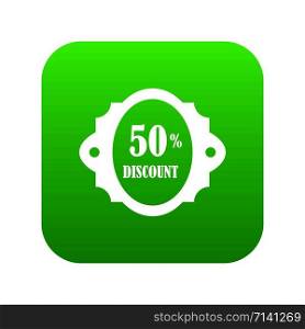 Sale label 50 percent off discount icon digital green for any design isolated on white vector illustration. Sale label 50 percent off discount icon digital green