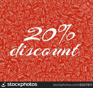 Sale labels background, end-of-season sale, discount tags percent text. Best discounts background with percent discount pattern. Red sale background. Sale banner. Percent with numbers 20