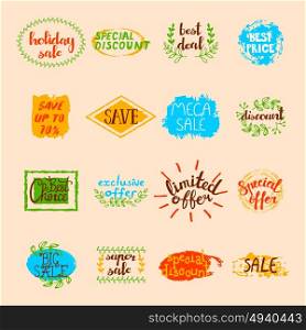 Sale Labels Set. Sale labels set of different promotional advertising signs and elements in retro style isolated vector illustration