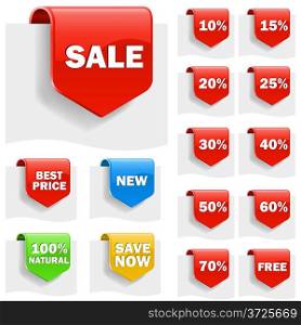 Sale labels set with variety of discounts.