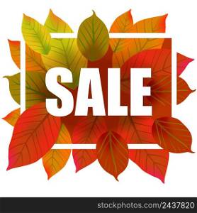 Sale lettering in frame. Creative inscription with colorful autumn leaves. Illustration with lettering can be used for banner, posters and leaflets