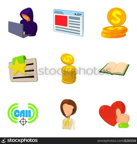 Sale of data icons set. Cartoon set of 9 sale of data vector icons for web isolated on white background. Sale of data icons set, cartoon style