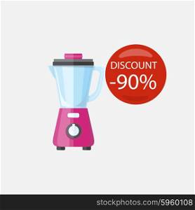 Sale of household appliances. Electronic device red bubble discount percentage. Sale badge label in flat style. Mixer, blender, blend, blender isolated, blender fruit, smoothie, food processor, juicer