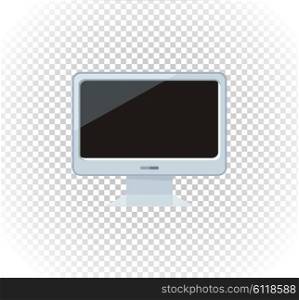 Sale of household appliances. Electronic device silver computer monitor. Sale badge label monitor logo. Home appliances in flat style. Computer, computer monitor, laptop, monitor icon, screen, tv