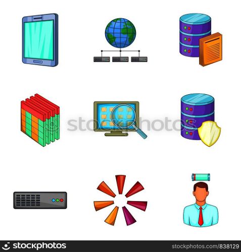 Sale of information icons set. Cartoon set of 9 sale of information vector icons for web isolated on white background. Sale of information icons set, cartoon style