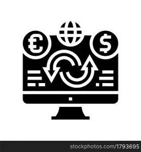 sale or purchase of foreign currency glyph icon vector. sale or purchase of foreign currency sign. isolated contour symbol black illustration. sale or purchase of foreign currency glyph icon vector illustration