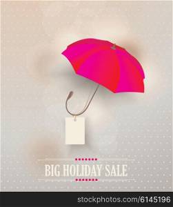 Sale poster with classic elegant opened red umbrella, vector illustration