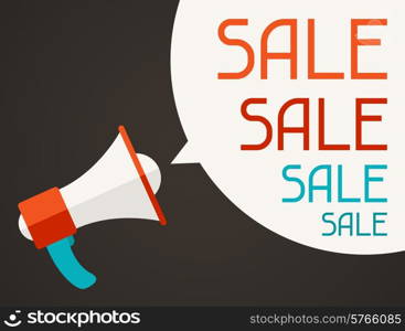Sale poster with megaphone in flat design style.