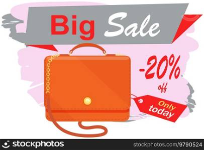 Sale poster with womens bag. Discount, special offers promotion, shopping advertisement. Hand drawn style vector design illustration shop now concept, black friday marketing advertising template. Sale poster with womens bag, shop now. Discount, special offers promotion, shopping advertisement