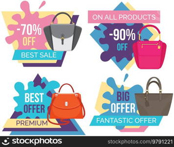 Sale poster with womens bag. Discount, special offers promotion, shopping advertisement. Hand drawn style vector design illustration shop now concept, black friday marketing advertising template. Sale poster with womens bag, shop now. Discount, special offers promotion, shopping advertisement