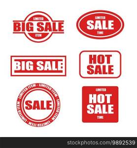 Sale red st&collection isolated. Label icon sale design set. Grunge st&badge advertising vector illustration