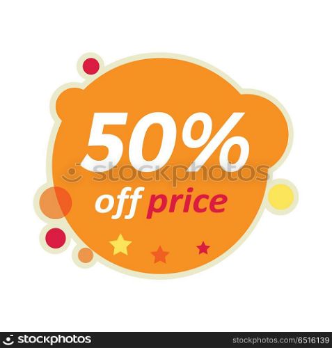 Sale Round Banner. 50 Percent Off Price Discount. Sale round banner isolated. 50 percent off price discount. Fall summer spring winter big best price christmas xmas sale. Advertising coupon badge label and sticker. Universal discount poster. Vector