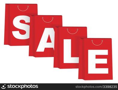 Sale Sign on Red Paper Shopping Bags - Isolated on White