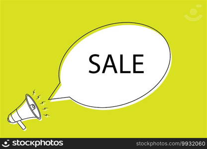 Sale speech bubble in cartoon style. Male with megaphone. speech bubble in cartoon style.