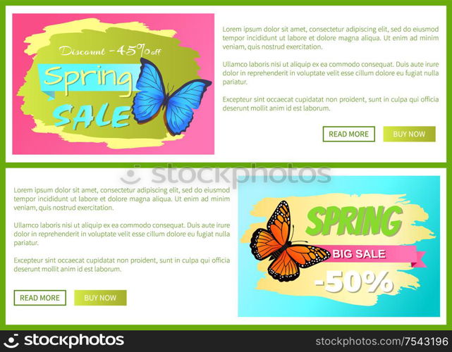 Sale spring discount labels butterfly with dots, wings with ornaments, moths springtime creatures vector promo stickers price off concept emblems on web posters. Sale Spring Discount Labels Butterfly Dots, Wings