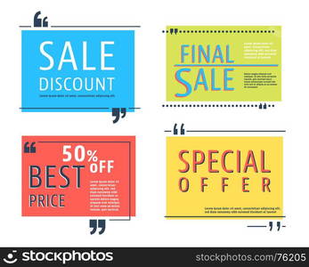 Sale square template set. Special offer banner and speech box isolated on white background. Vector illustration.. Colored sale square template