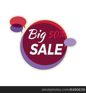 Sale sticker vector illustration. Flat style. Round bright sticker with big sale text and speak clouds. For store sale and discount advertising. Product label design. Black friday. On white background. Sale Sticker Vector Illustration in Flat Design. Sale Sticker Vector Illustration in Flat Design