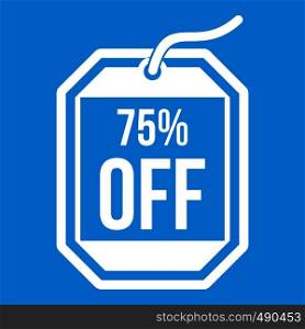 Sale tag 75 percent off icon white isolated on blue background vector illustration. Sale tag 75 percent off icon white