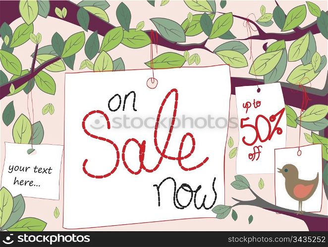 Sale tags hang from trees with space for text like 50% off