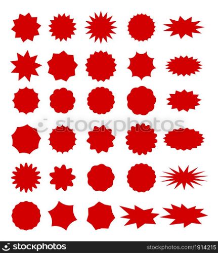 Sale tags with space for text. Set of red color star shape sale label.