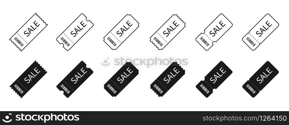 Sale, tickets or coupons collection. Sale special offer. Up to fifty off. Sale ticket or coupon vector icons, isolated on white background. Vector illustration.