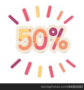 Sale vector concept. Flat design. Fifty percent discount bright colored numbers with lines. For store goods sales and discounts advertising. Product label design. Black friday. On white background. Sale in Shop Vector Concept in Flat Design. Sale in Shop Vector Concept in Flat Design