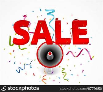 Sale with megaphone and colorful confetti