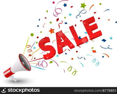 Sale with megaphone and colorful confetti	