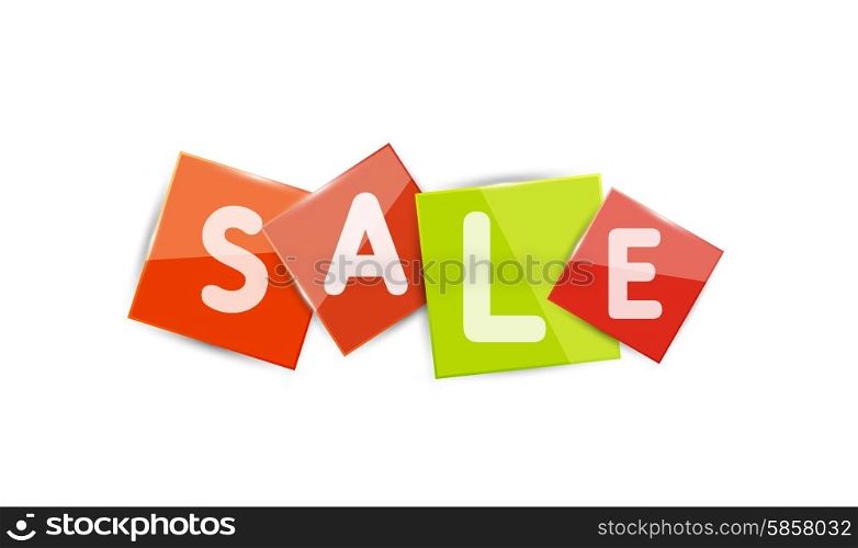 Sale word label banner, letters on geometric shapes. Web button or message for online web site, presentation or application