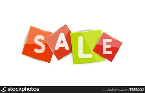 Sale word label banner, letters on geometric shapes. Web button or message for online web site, presentation or application