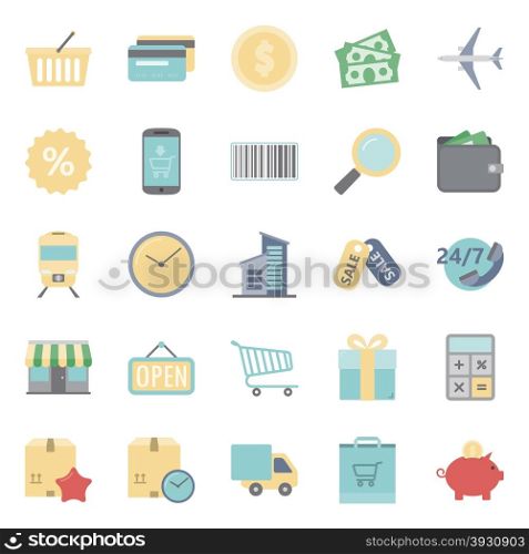 Sales and shopping flat icons set graphic illustration. Sales and shopping flat icons set