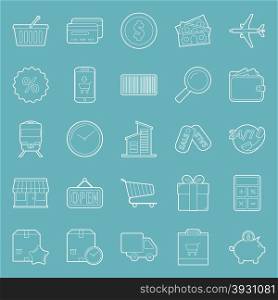 Sales and shopping thin lines icons set graphic illustration. Sales and shopping thin lines icons set