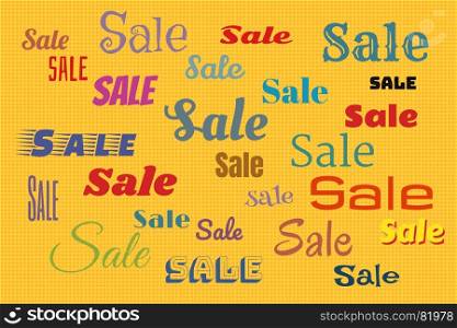 Sales background with color text. Pop art retro vector illustration. Sales background with color text