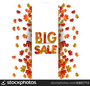 Sales banner with autumn leaves isolated on white background