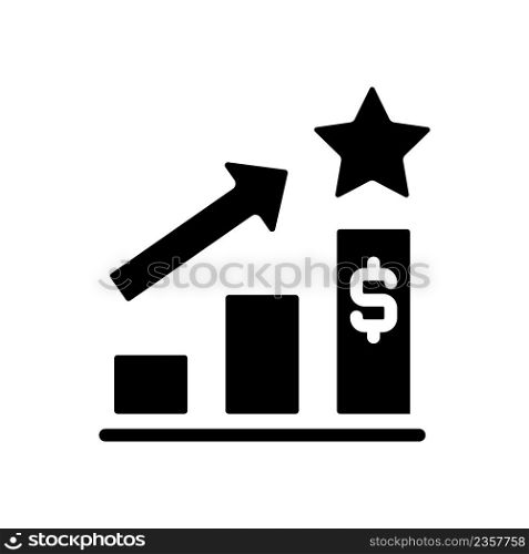 Sales bonus black glyph icon. Compensation plan. Monetary incentive. Forecast financials. Marketing strategy. Silhouette symbol on white space. Solid pictogram. Vector isolated illustration. Sales bonus black glyph icon