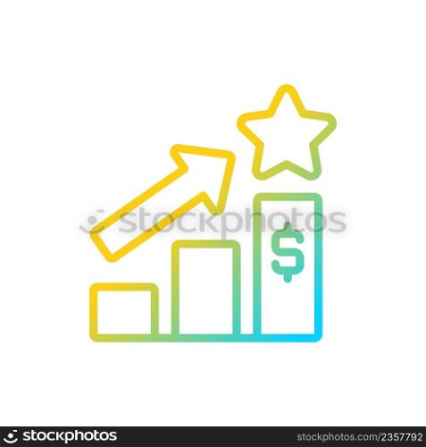 Sales bonus gradient linear vector icon. Compensation plan. Monetary incentive. Forecast financials. Marketing strategy. Thin line color symbol. Modern style pictogram. Vector isolated outline drawing. Sales bonus gradient linear vector icon