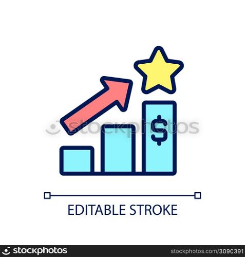 Sales bonus pixel perfect RGB color icon. Compensation plan. Monetary incentive. Forecast financials. Isolated vector illustration. Simple filled line drawing. Editable stroke. Arial font used. Sales bonus pixel perfect RGB color icon