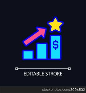Sales bonus pixel perfect RGB color icon for dark theme. Compensation. Monetary incentive. Marketing strategy. Simple filled line drawing on night mode background. Editable stroke. Arial font used. Sales bonus pixel perfect RGB color icon for dark theme