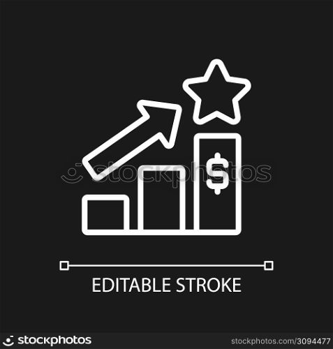 Sales bonus pixel perfect white linear icon for dark theme. Monetary incentive. Forecast financials. Thin line illustration. Isolated symbol for night mode. Editable stroke. Arial font used. Sales bonus pixel perfect white linear icon for dark theme