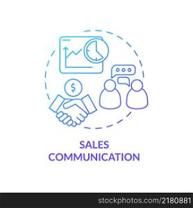 Sales communication blue gradient concept icon. Professional conversation type abstract idea thin line illustration. Relationships with vendors. Isolated outline drawing. Myriad Pro-Bold font used. Sales communication blue gradient concept icon