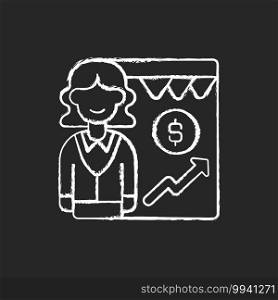 Sales department chalk white icon on black background. Business activities and processes. Marketing functions. Developing relationships with customers. Isolated vector chalkboard illustration. Sales department chalk white icon on black background