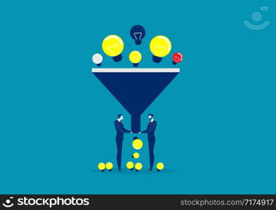 Sales Funnel Big Data Flat Style Concept. Vector light bulb illustration of idea Filter. Data Analysis.